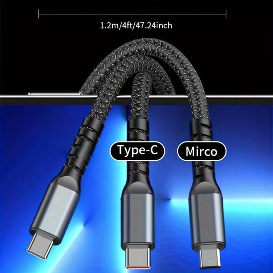1-Pack 100W 3-in-1 Fast Charging Cable – Nylon Braided, Universal Compatibility