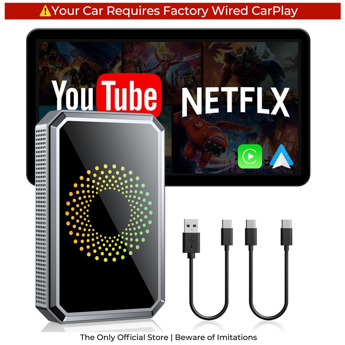 Wireless CarPlay Adapter with Video Apps for Factory Wired CarPlay Cars