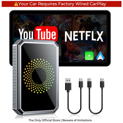 Wireless CarPlay Adapter with Video Apps for Factory Wired CarPlay Cars