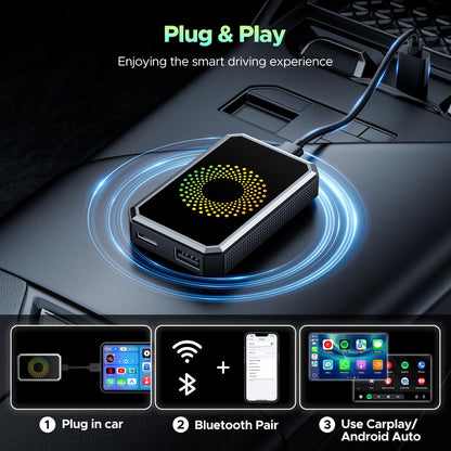 Wireless CarPlay Adapter with Video Apps for Factory Wired CarPlay Cars