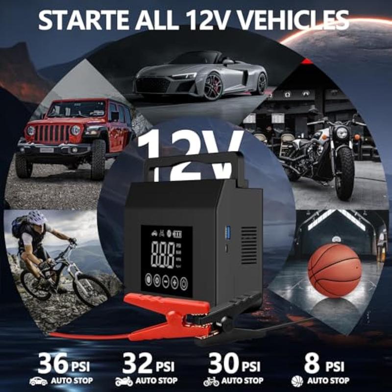 🚗 4000A Jump Starter with Smart Air Compressor – 150 PSI | 4-in-1 Power Bank | Emergency Car Booster