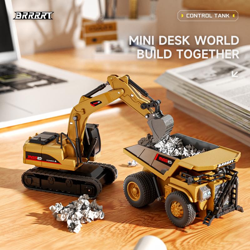 1/64 Mini Forklift Toy,Remote Control Excavator and Dump Truck Full Proportion Toy Set with Lights and Sounds for Adults Kids Boys and Girls RC Construction Vehicles