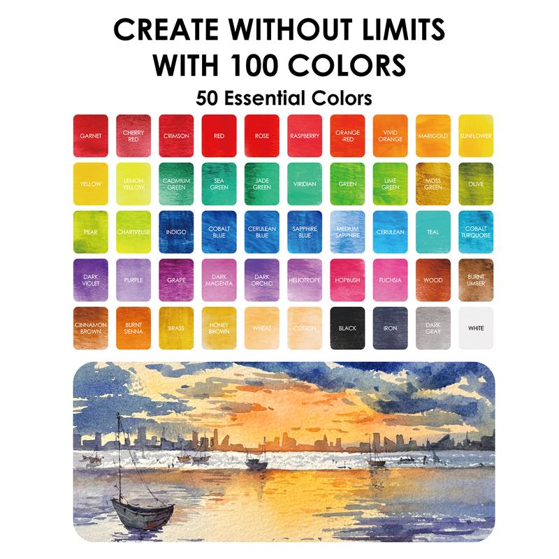 100-Color All-In-One Watercolor Set | Artist-Grade Pigments & Portable Art Kit
