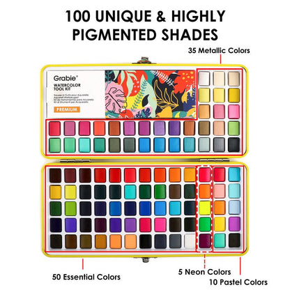 100-Color All-In-One Watercolor Set | Artist-Grade Pigments & Portable Art Kit