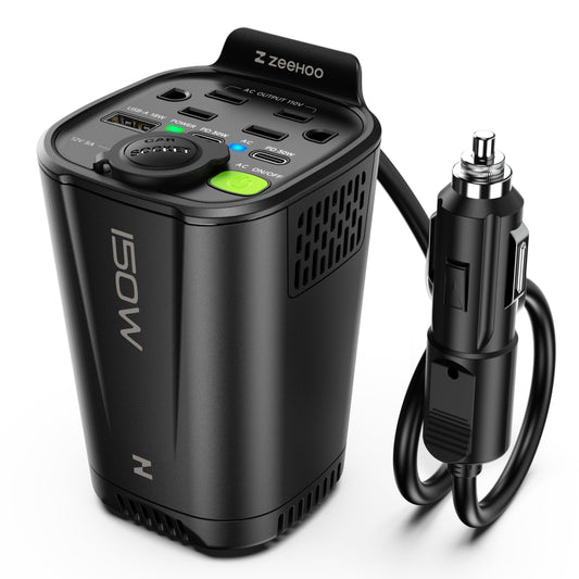 150W Car Power Inverter ⚡ Dual AC Outlets + Fast USB/PD Charging | On-the-Go Power