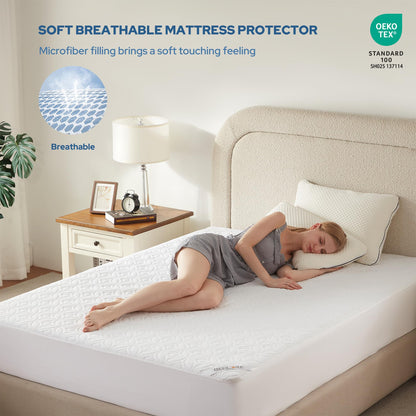 Waterproof Mattress Protector 🛌 Soft, Breathable & Noise-Free | Deep Pocket 18" Fit | Premium Coin-Quilt Design
