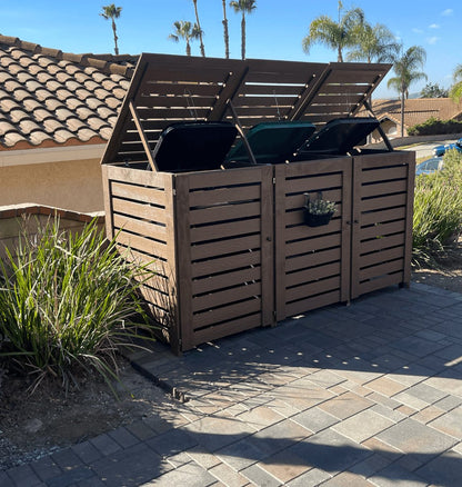 Outdoor Trash Can Enclosure – Weatherproof Garbage Bin Storage Shed, Fits 96 Gallon Bins, PVC & Composite Panels